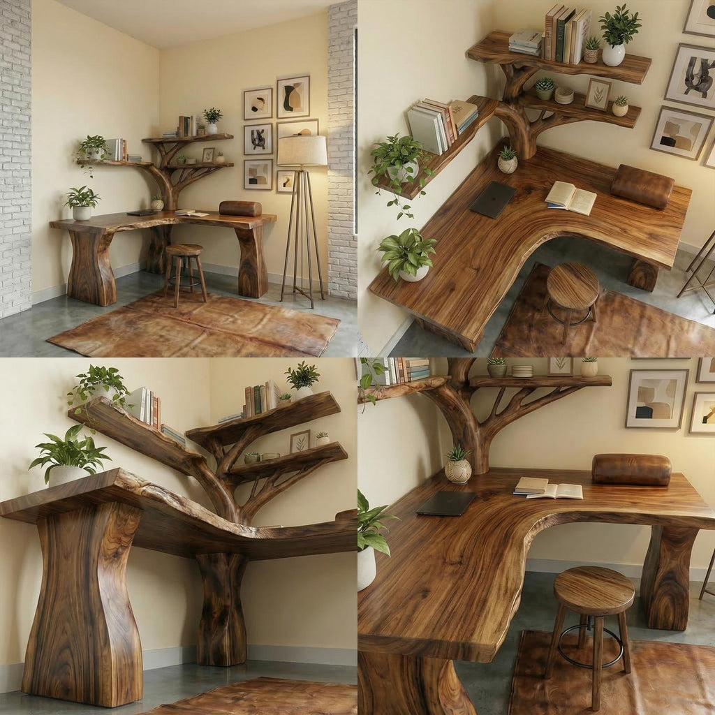 Rustic Tree Corner Desk For Home Office And Bedroom