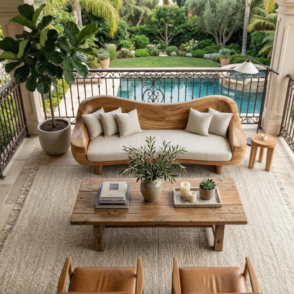 Organic Live Edge Wood Sofa Living Room Natural Sculptural Couch
