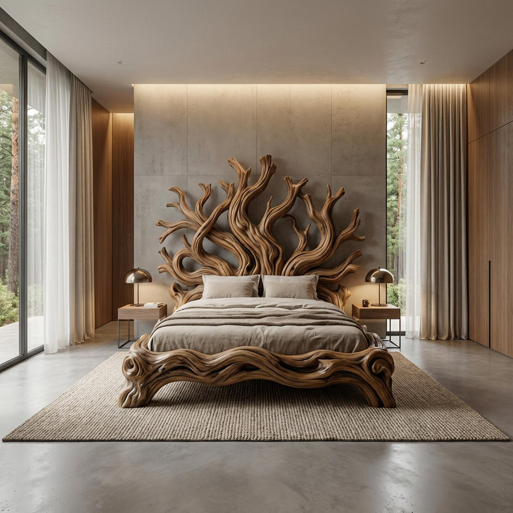 Rustic Tree shelf Bed Frame For Bedroom Or Private Room