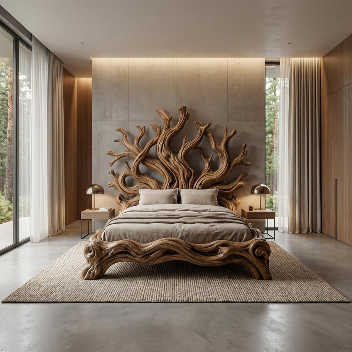Rustic Tree shelf Bed Frame For Bedroom Or Private Room