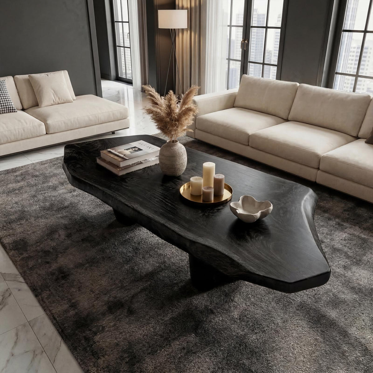 Spry Interior Rustic Sculptural Coffee Table, Solid Wood Artistic Accent Center Table for Living Room, SINLKICF339