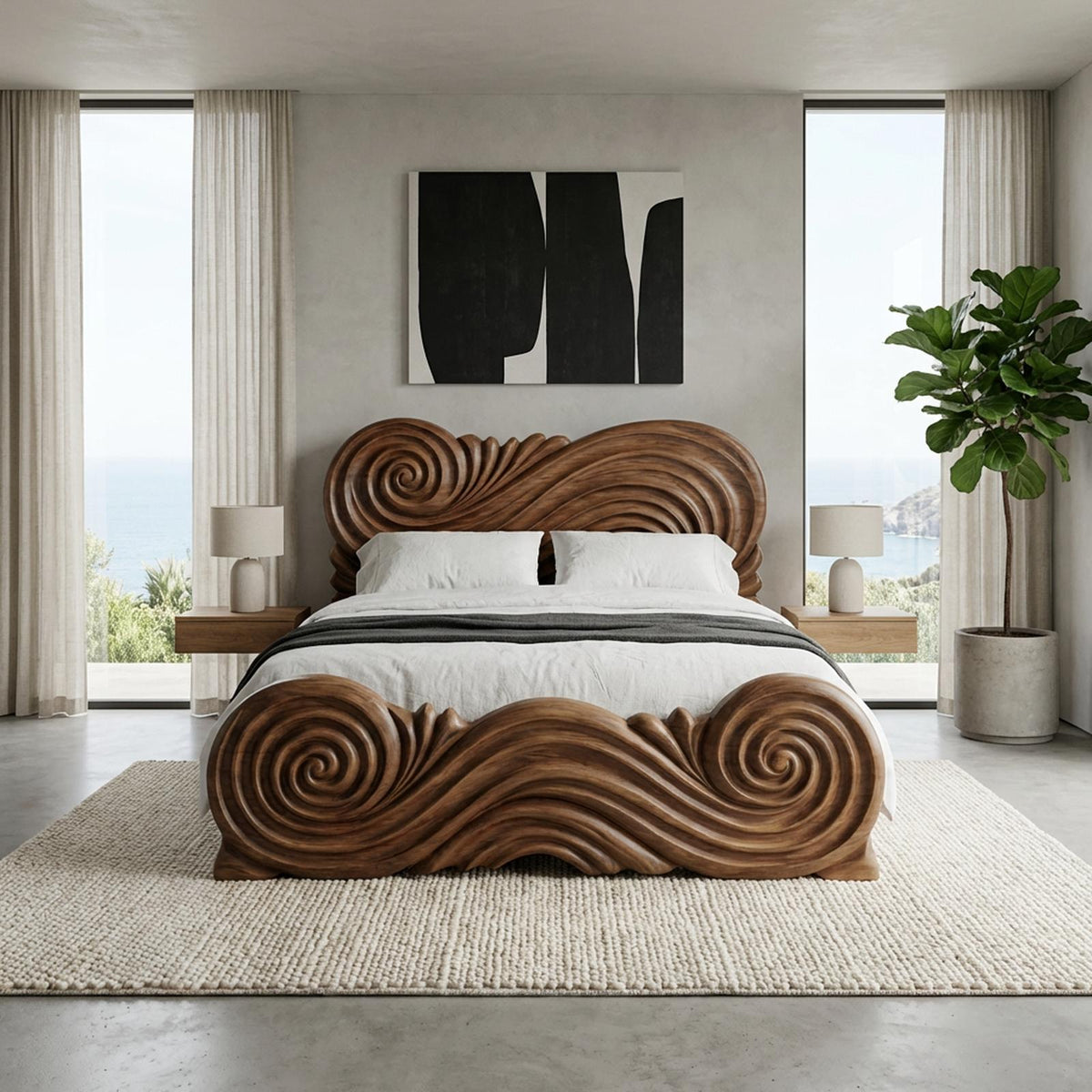 Rustic Curved Silhouette Bed Frame For Bedroom And Home Interior