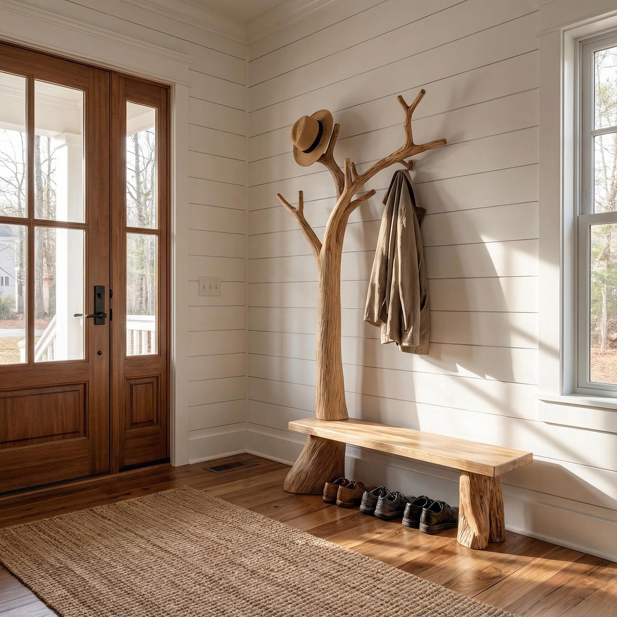 Rustic Standing Tree Coat Rack Entryway And Living Room