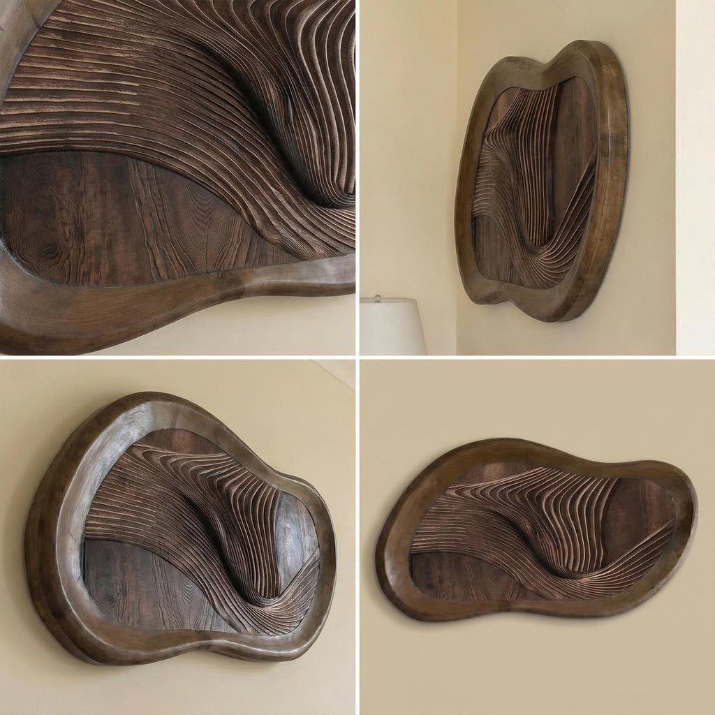 Midcentury Organic Wood Sculpture, Handcrafted Geometric Wall Decor for Living Room & Bedroom