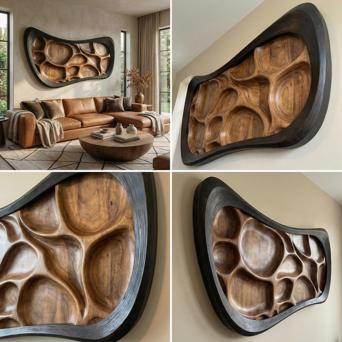 Rustic Wood Sculpture Wall Panel, Handcrafted 3D Wooden Hanging Art for Living Room & Lounge