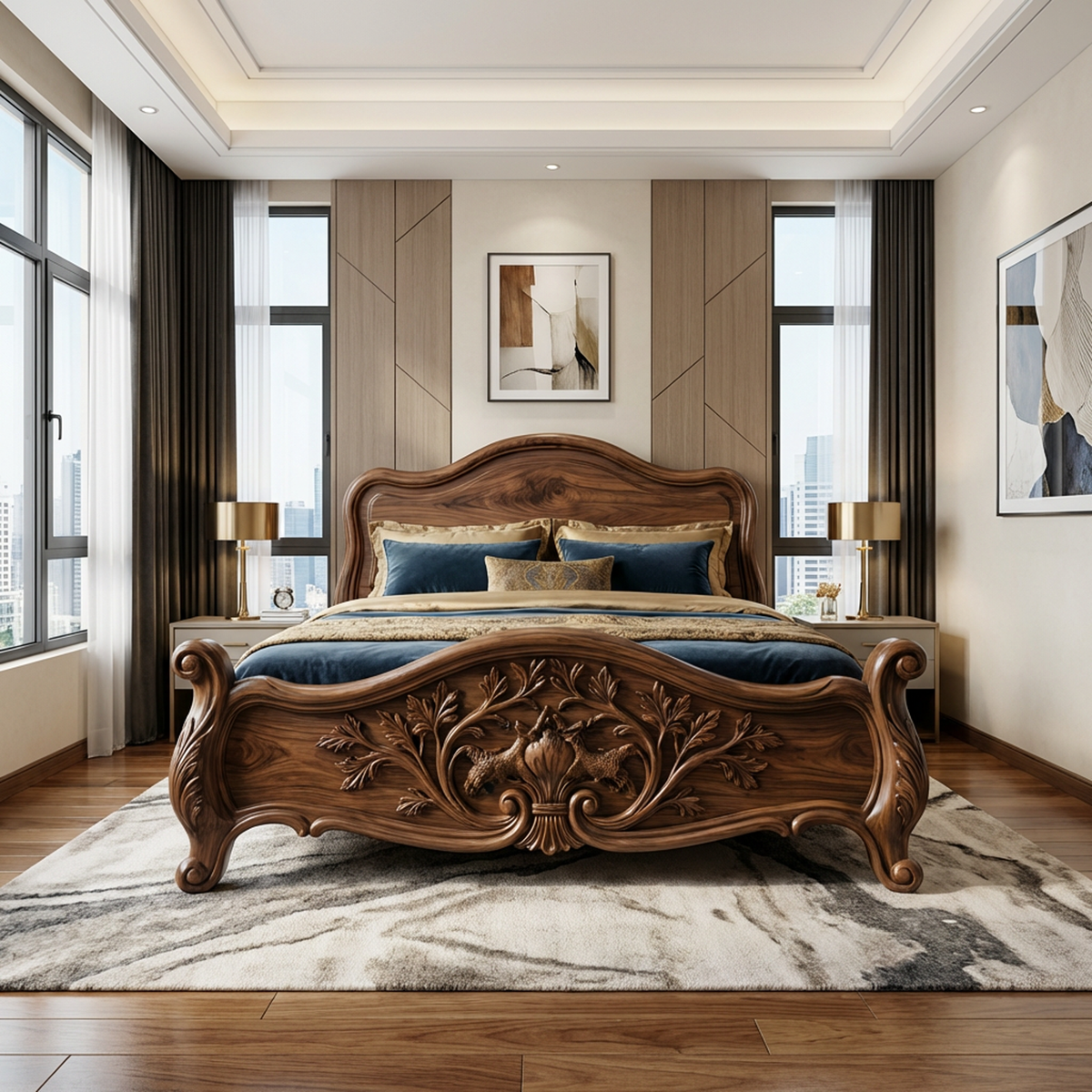 Rustic Sculpted Form Bed Frame For Bedroom And Interior Space SINLKIWB102