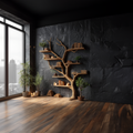 Rustic Tree Wall Shelf, Solid Wood Floating Bookcase & Creative Branch Hanging Organizer for Home Library & Study