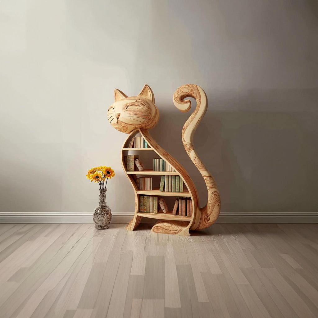 Rustic Cat Bookshelf Playroom Kids Storage Display