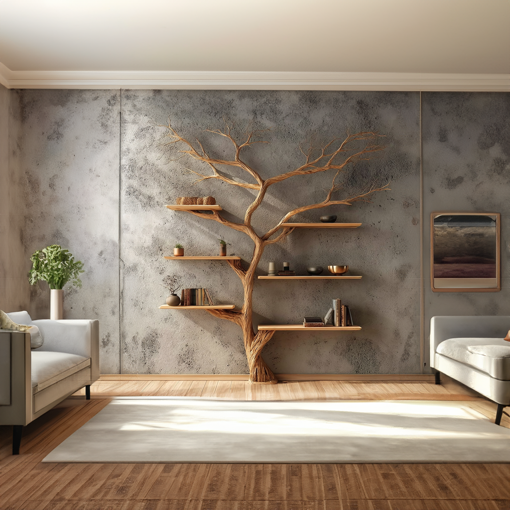 Rustic Tree Bookshelf, Solid Wood Wall Mounted Bookcase & Creative Floating Branch Display Shelf for Bedroom & Study