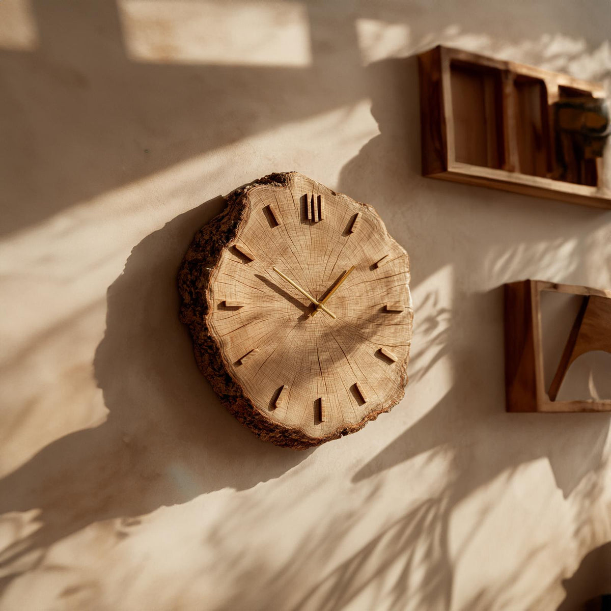 Spry Interior Rustic Natural Wood Grain Wall Clock, Handcrafted Round Tree Slice Clock for Bedroom & Living Room Decor, SINLKICK012