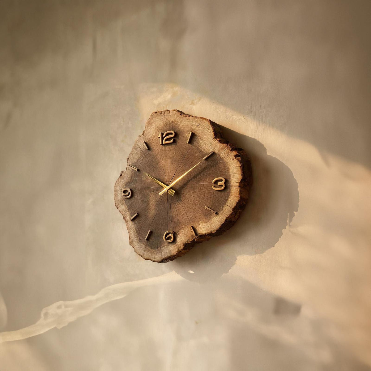 Rustic Natural Handcrafted Wood Wall Clock, Decorative Tree Slice Silent Clock for Office & Living Room