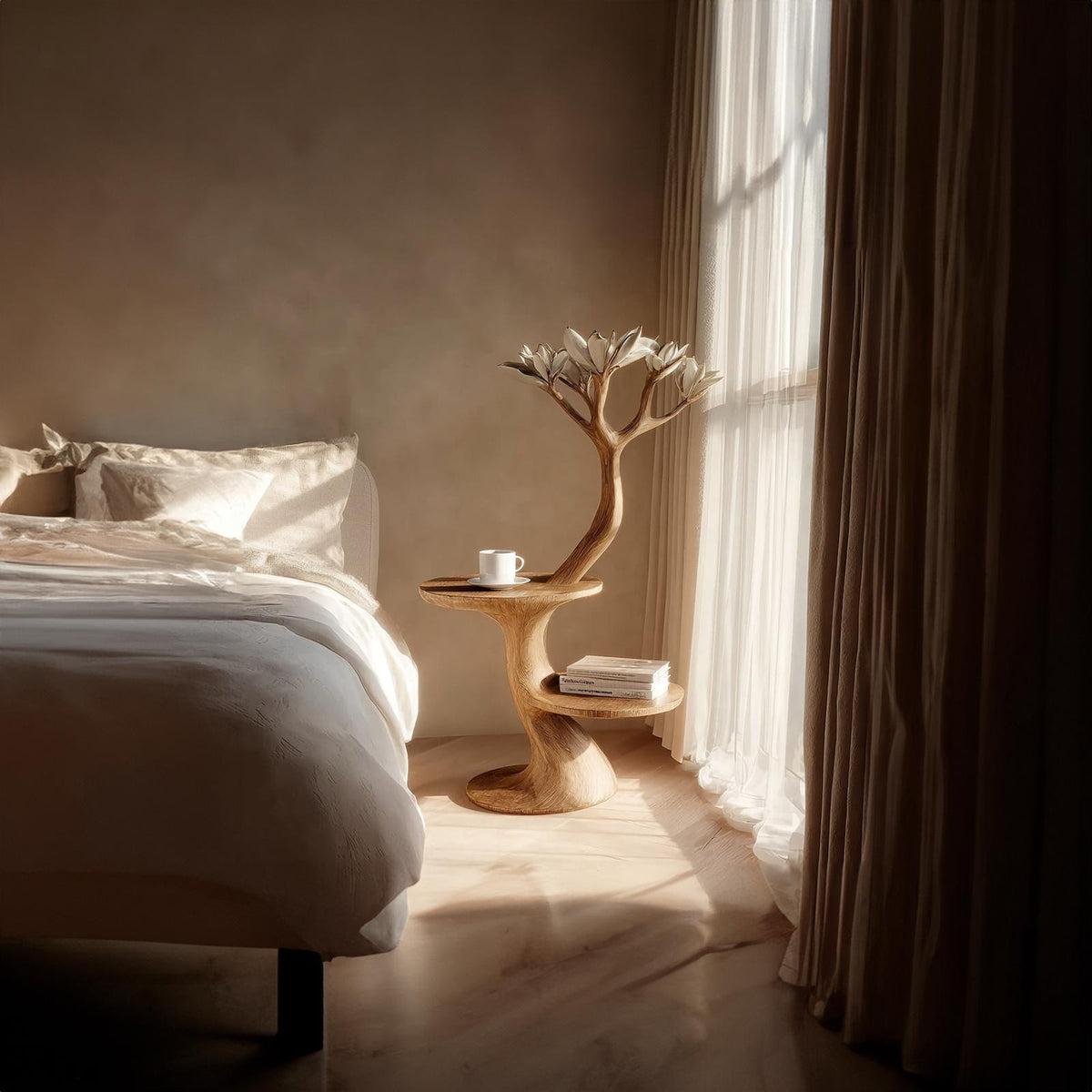 Rustic Tree Form Bedside Table Modern Bedroom