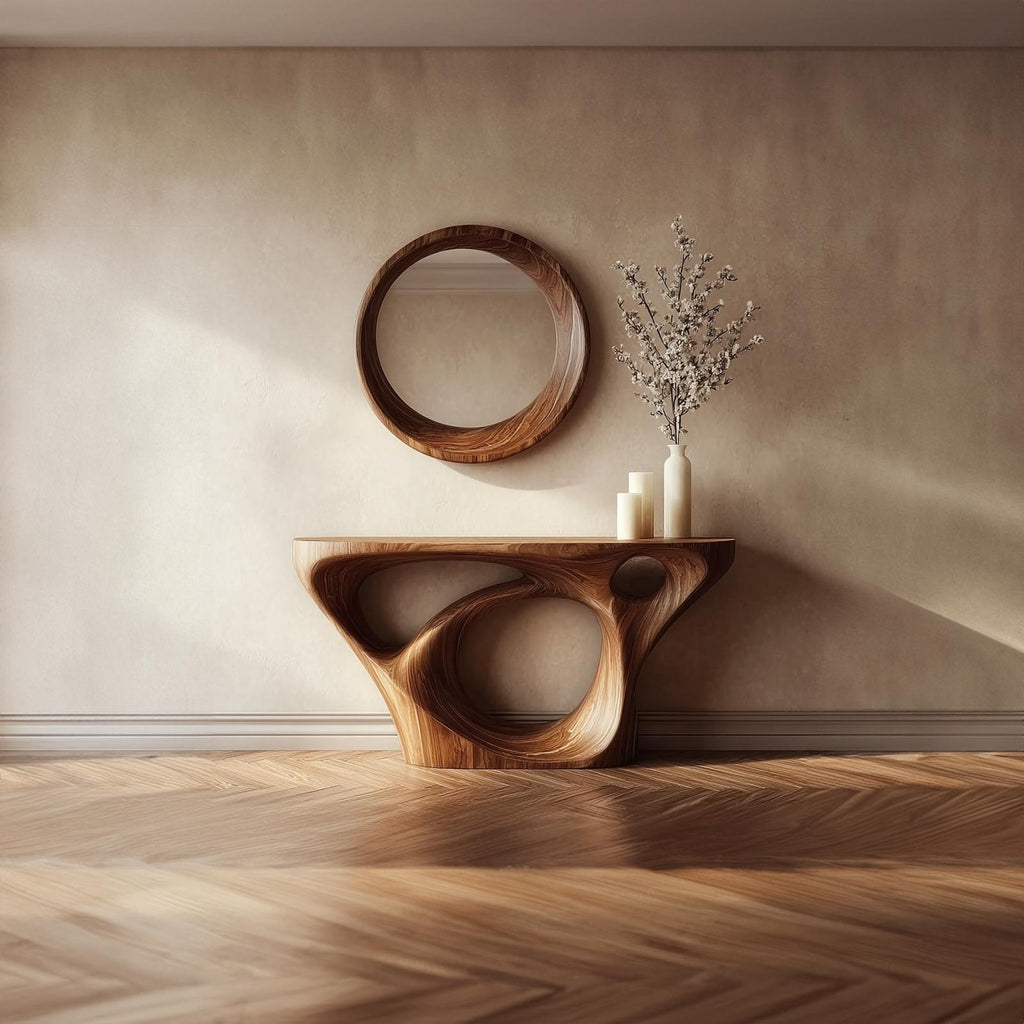 Mid Century Modern Unique Solid Wood Console Table, Living Room & Entryway Wooden Accent Table, Model