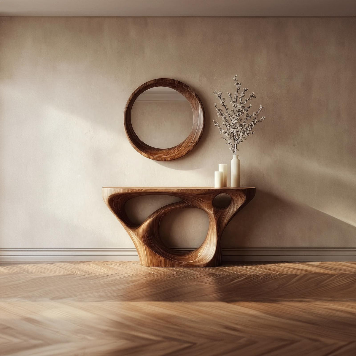 Mid Century Modern Unique Solid Wood Console Table, Living Room & Entryway Wooden Accent Table, Model