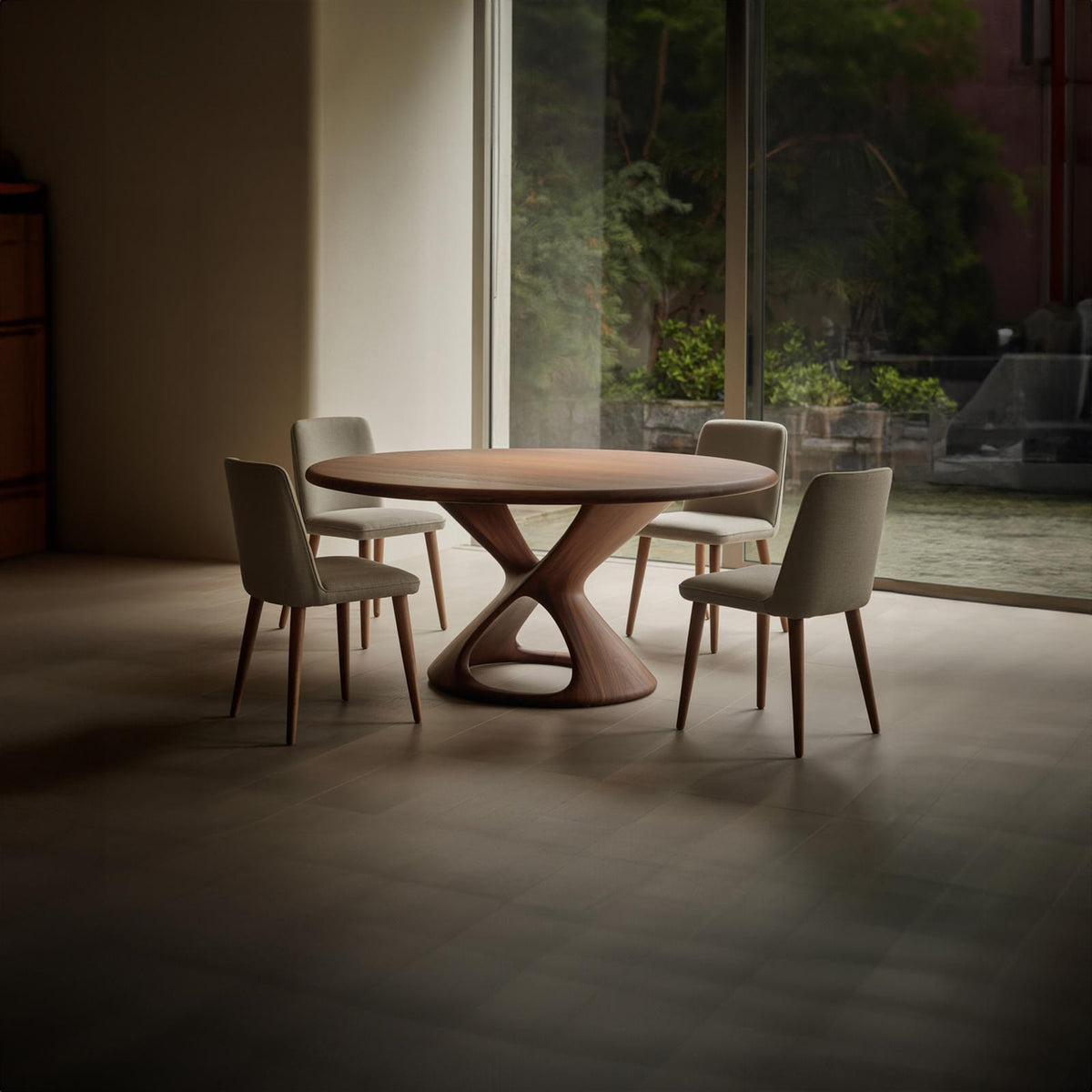 Organic Round Wooden Dining Table, Modern Minimalist Pedestal Kitchen Dinner Table for Dining Room