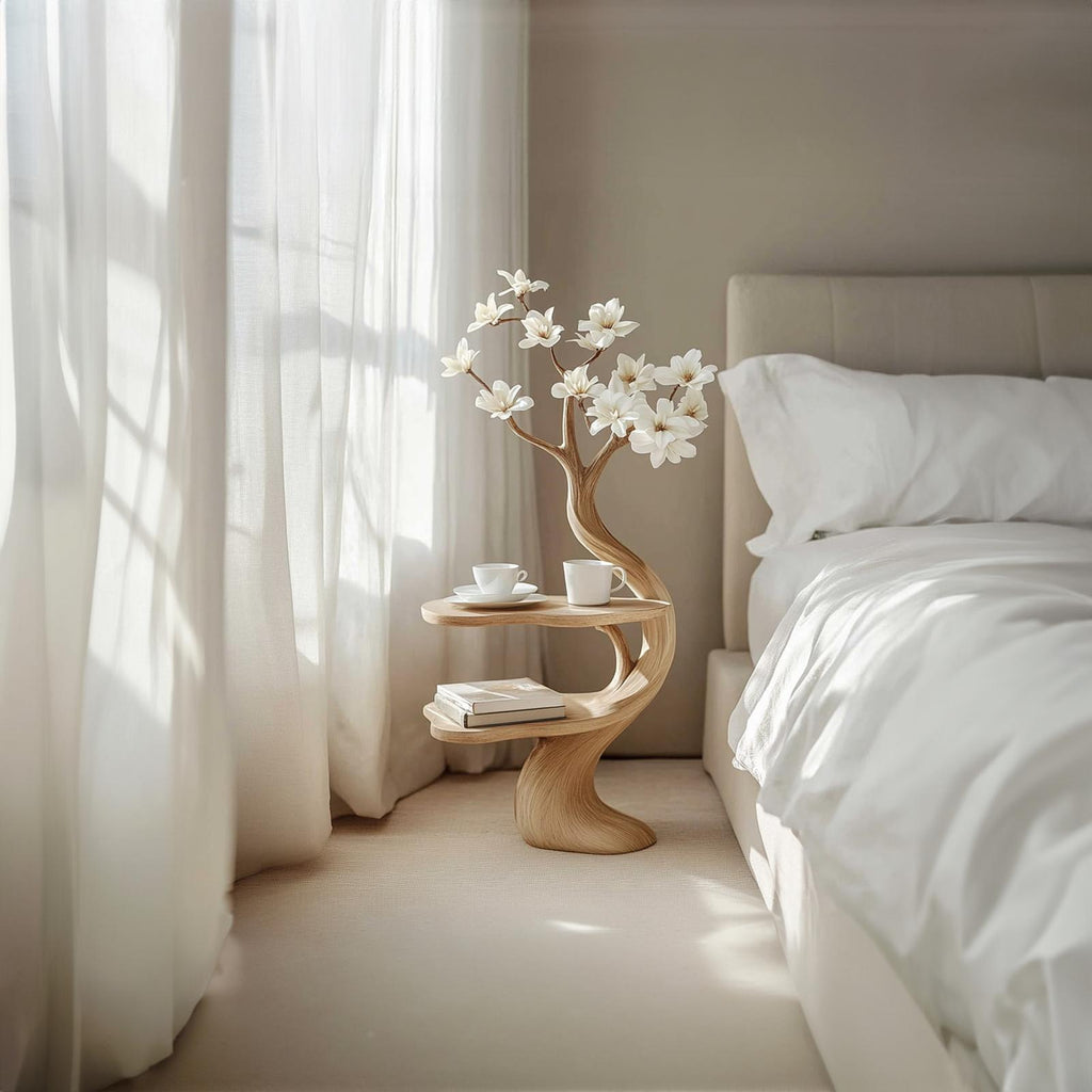 Rustic Tree Branch End Table, Handcrafted Wood Accent Side Table & Bedside Nightstand for Bedroom, Entryway Nook
