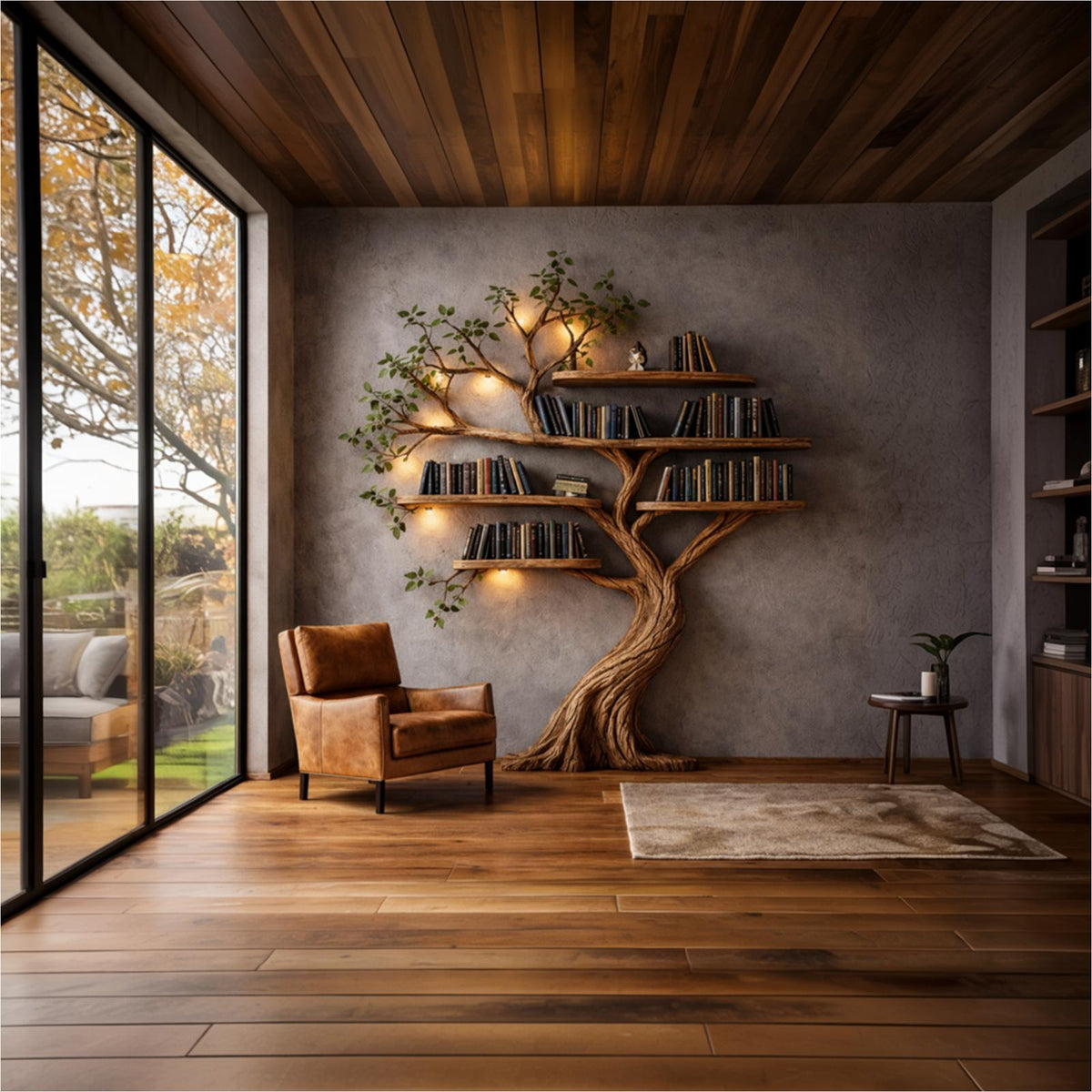 Organic Modern Sculptural Tree Bookshelf, Handcrafted Wood Floating Branch Bookcase Wall Display for Home Interior