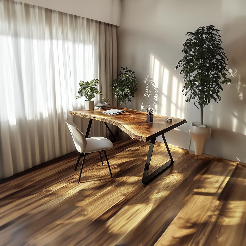 Minimal Rustic Desk, Handcrafted Solid Wood Writing Computer Table for Bedroom & Cozy Study Room, Laptop Workspace