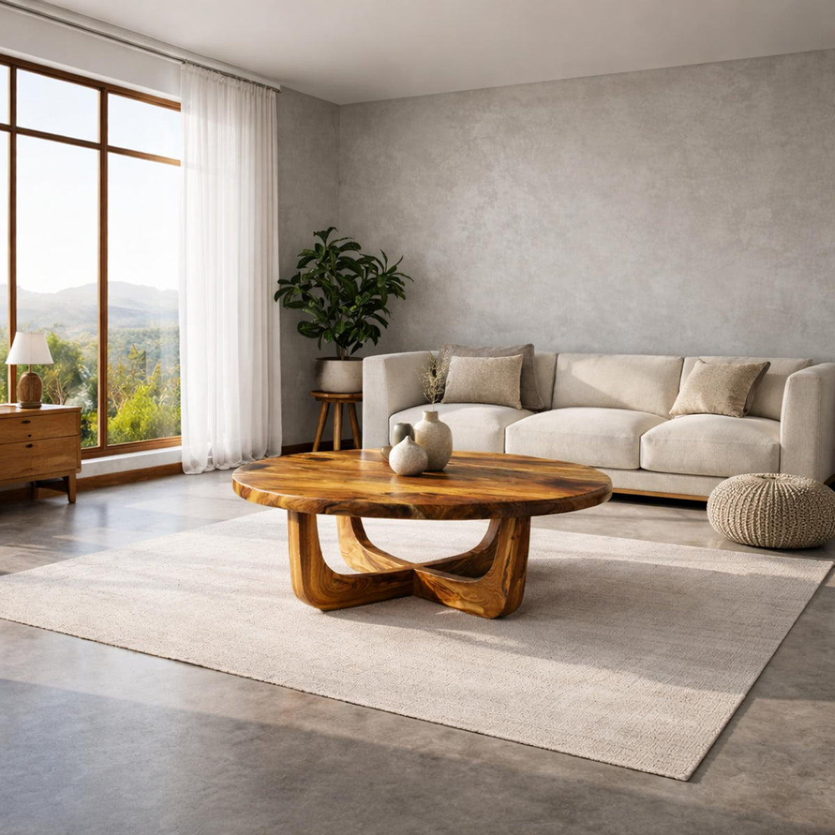 Spry Interior Sculpted Ring Base Solid Wood Coffee Table, Warm Contemporary Center Table for Luxury Living Room Interiors, SINLKICF321