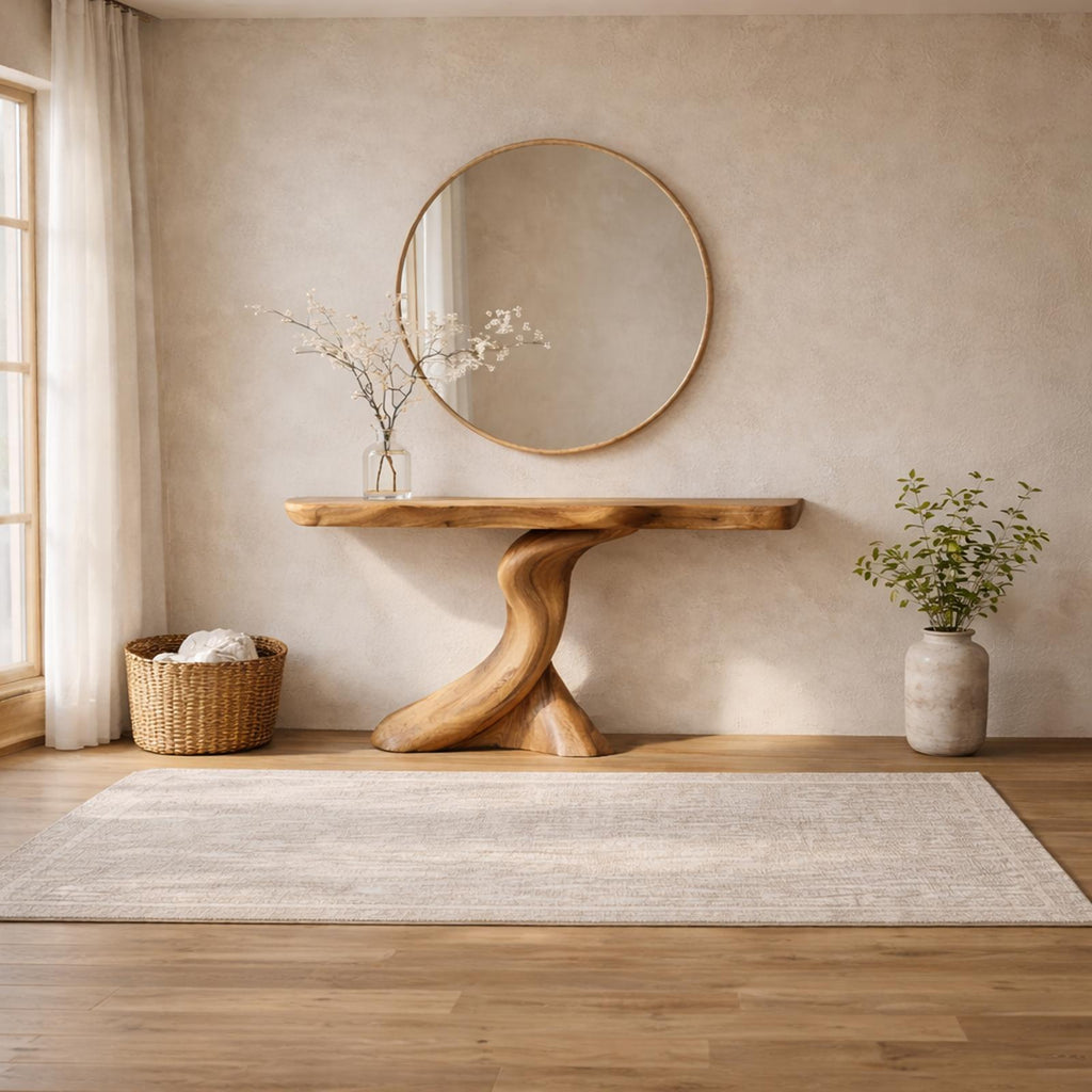 Spry Interior Rustic Sculptural Wood Console Table, Handcrafted Single Pedestal Entryway Accent Table for Living Room Hallway, SINLKICS476