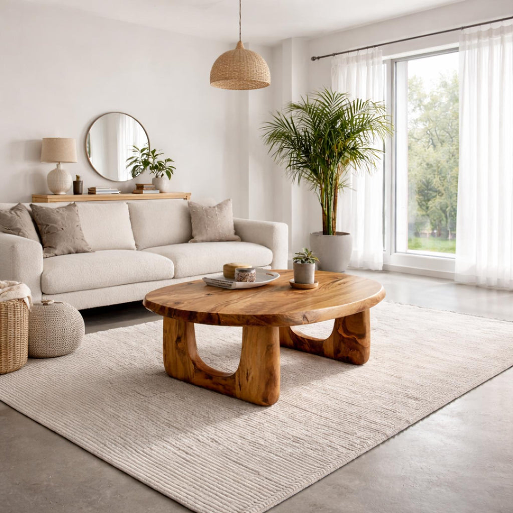Spry Interior Dual Arch Solid Wood Coffee Table, Soft Organic Accent Center Table for Modern Japandi Living Room Decor, SINLKICF323