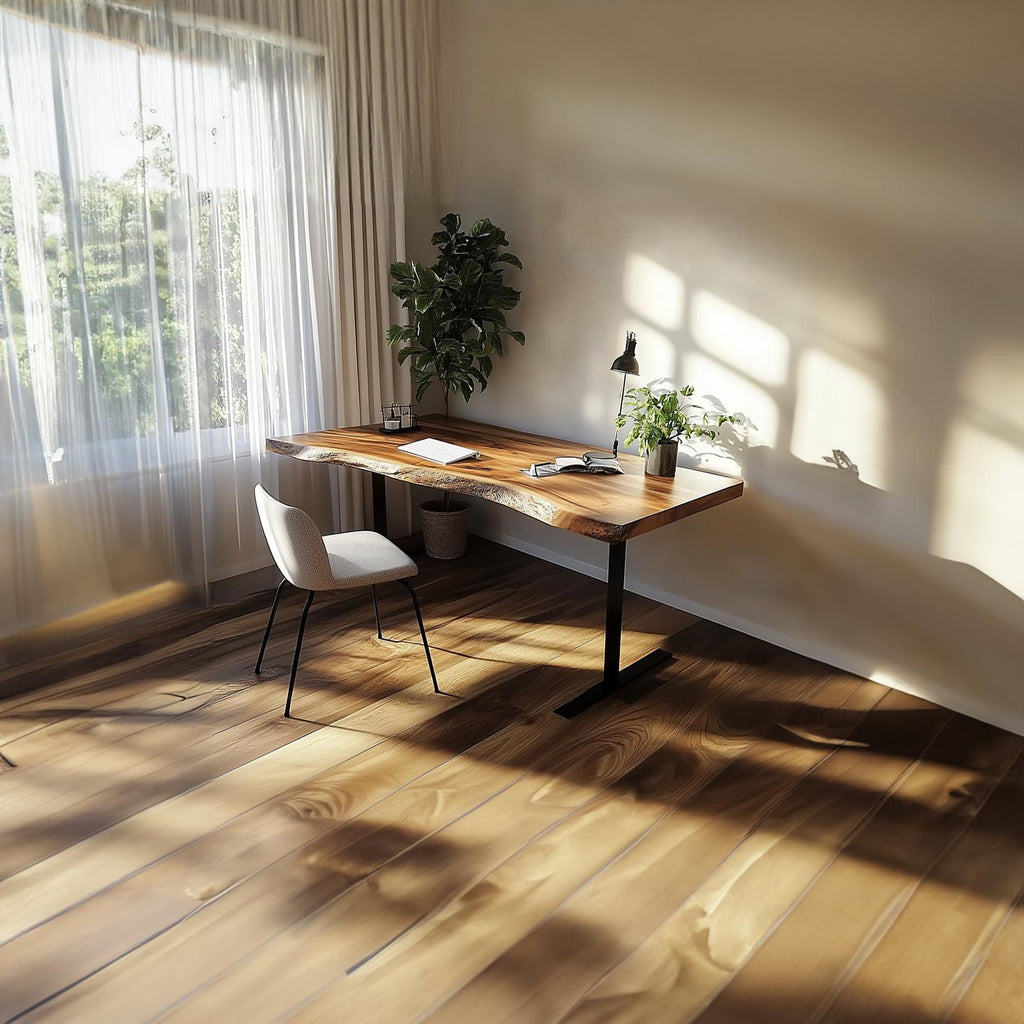 Rustic Contemporary Desk, Solid Wood Computer Writing Table for Bedroom, Home Office Study Workspace, Handcrafted