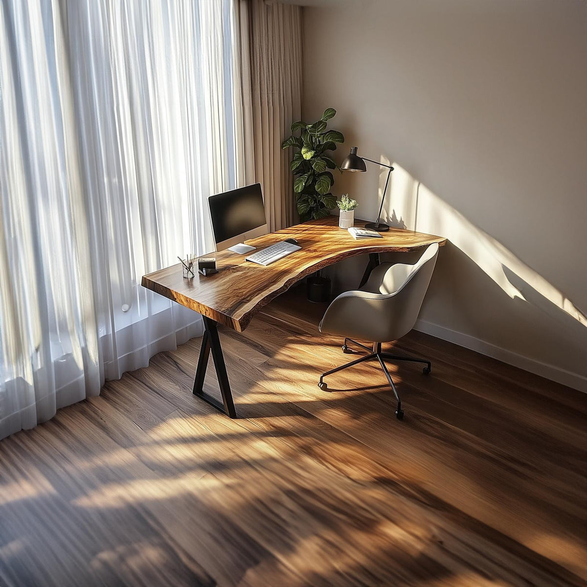 Modern Rustic Desk, Solid Wood Writing Computer Table for Bedroom, Art Studio & Home Office, Handcrafted Laptop Desk