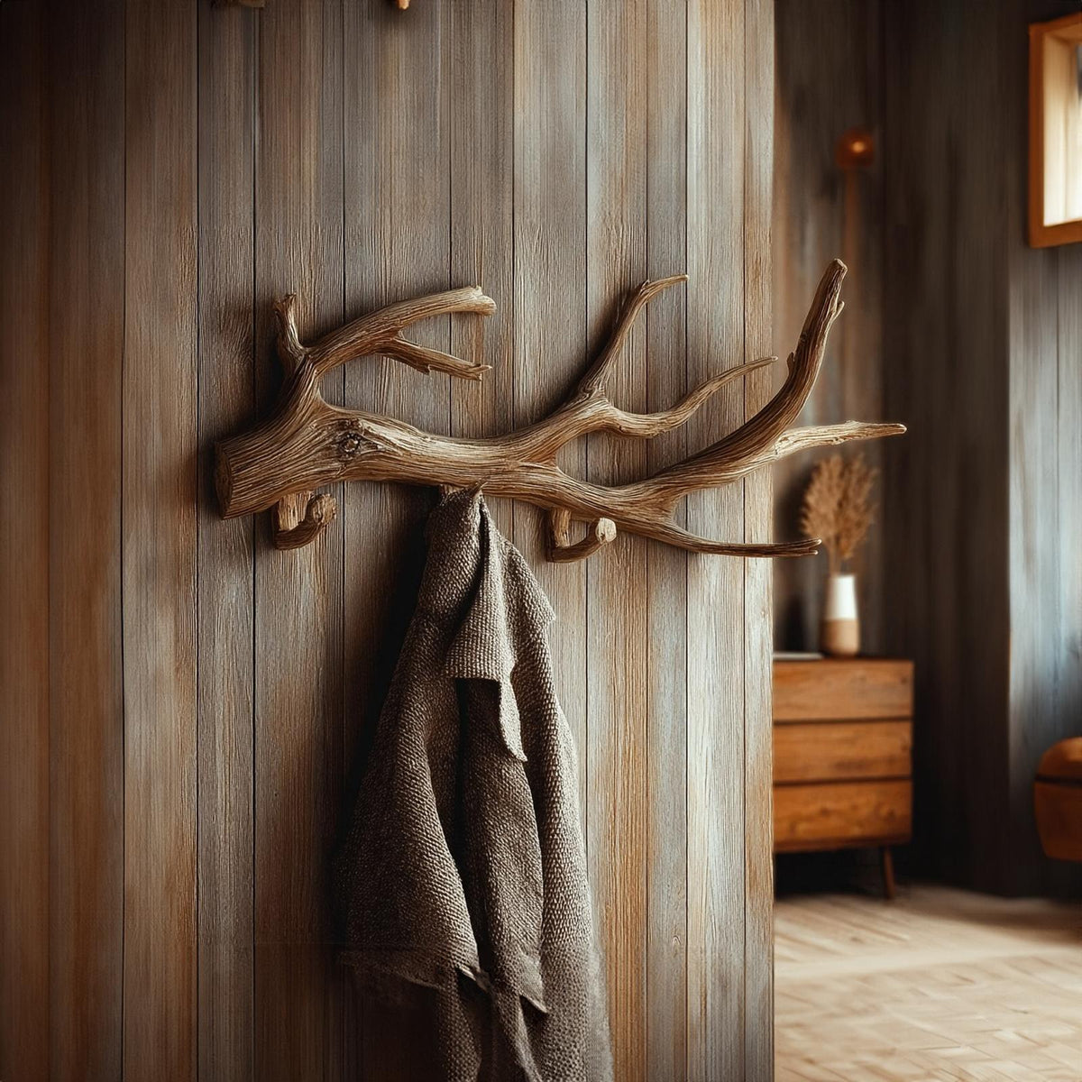 Rustic Tree Branch Wall Hook, Handcrafted Solid Wood Coat Rack, Natural Driftwood Wall Hanger for Entryway Mudroom