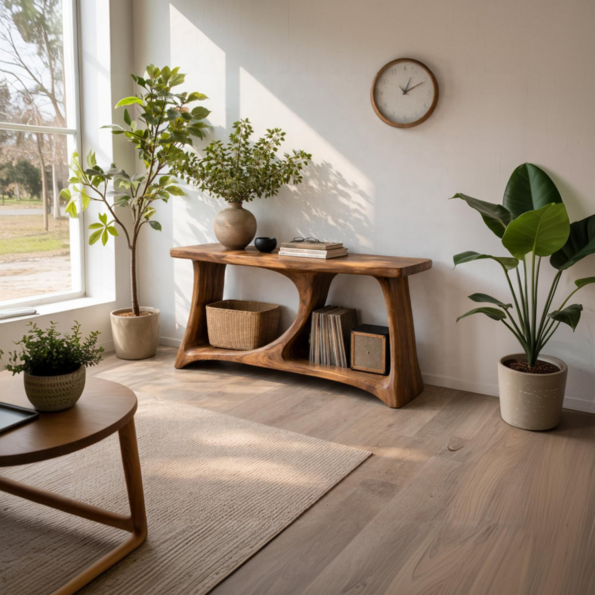 Spry Interior Rustic Sculptural Wood Console Table, Organic Tree-Inspired Foyer & Accent Sofa Entryway Desk Table, SINLKICS449