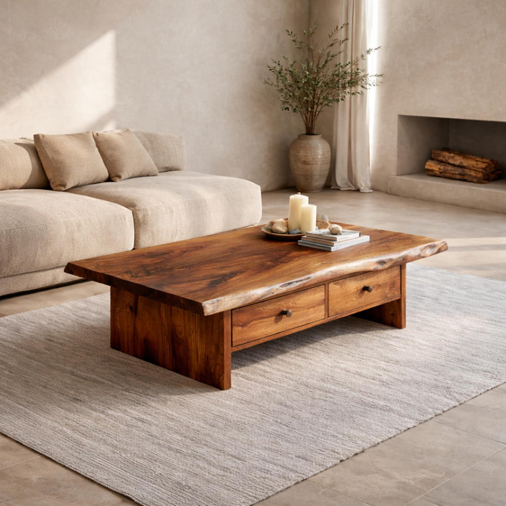 Low Profile Solid Wood Coffee Table Timeless Living Room Interior SINLKICF312
