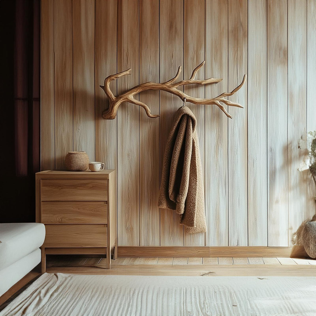 Rustic Branch Wall Hook Solid Wood Entryway Decor