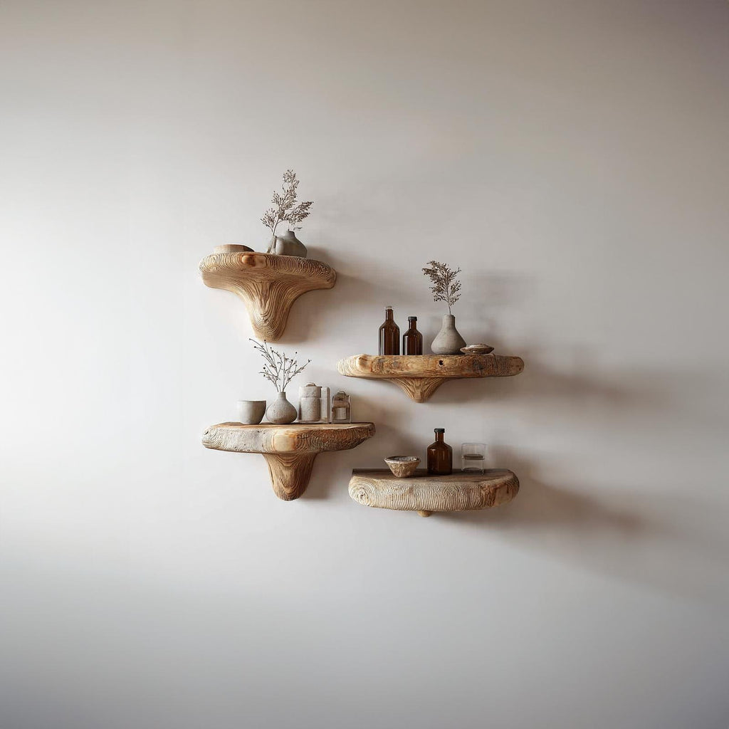 Midcentury Mushroom Floating Shelves Bedroom