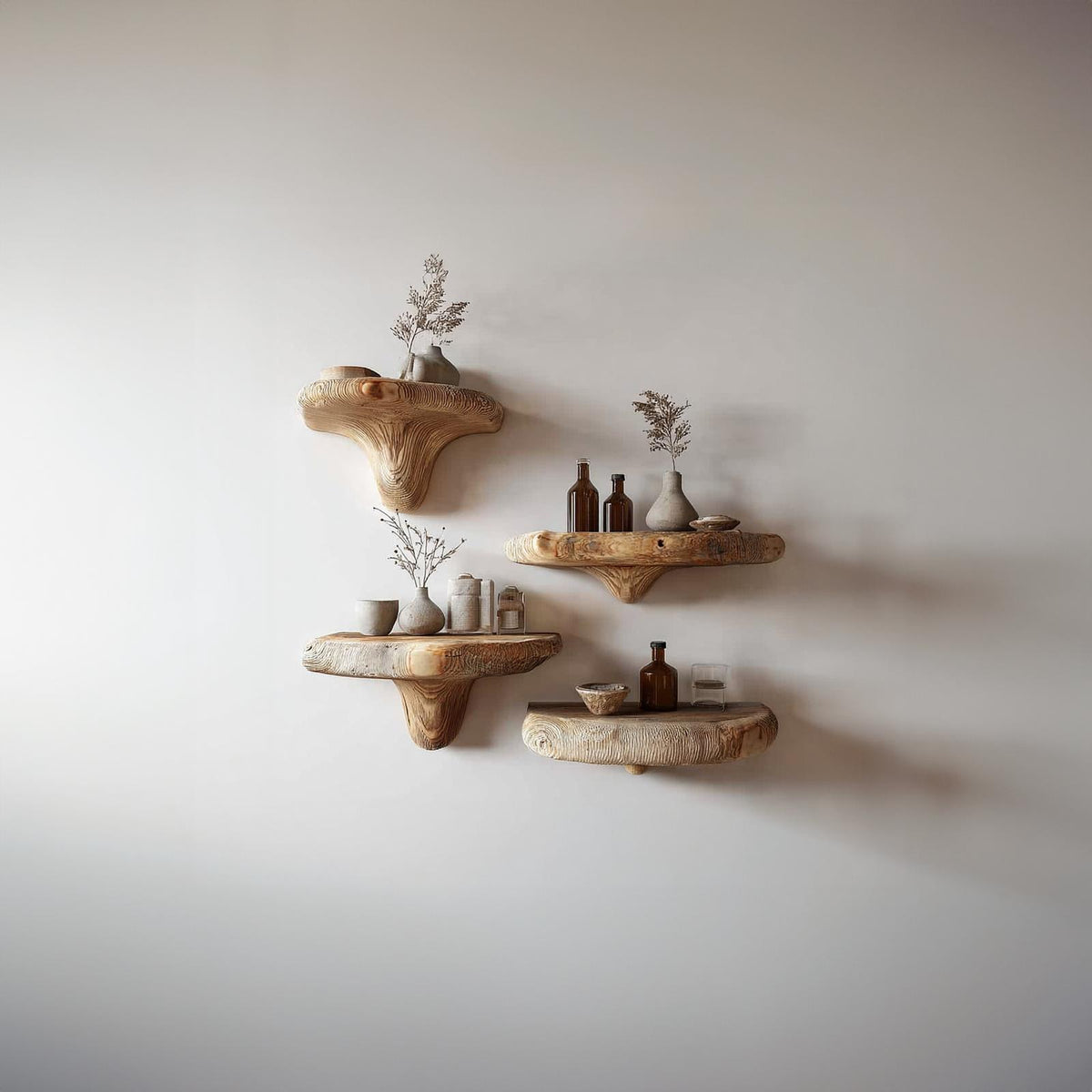 Midcentury Mushroom Floating Shelves Bedroom