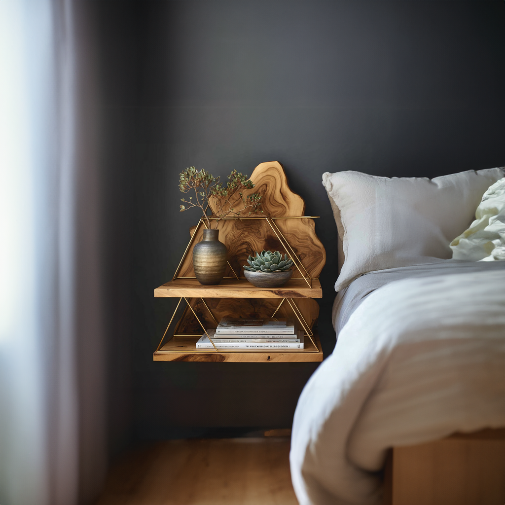 Floating Bedside Table, Wall Mounted Rustic Wood Nightstand with Storage for Bedroom & Office, Handcrafted Shelf