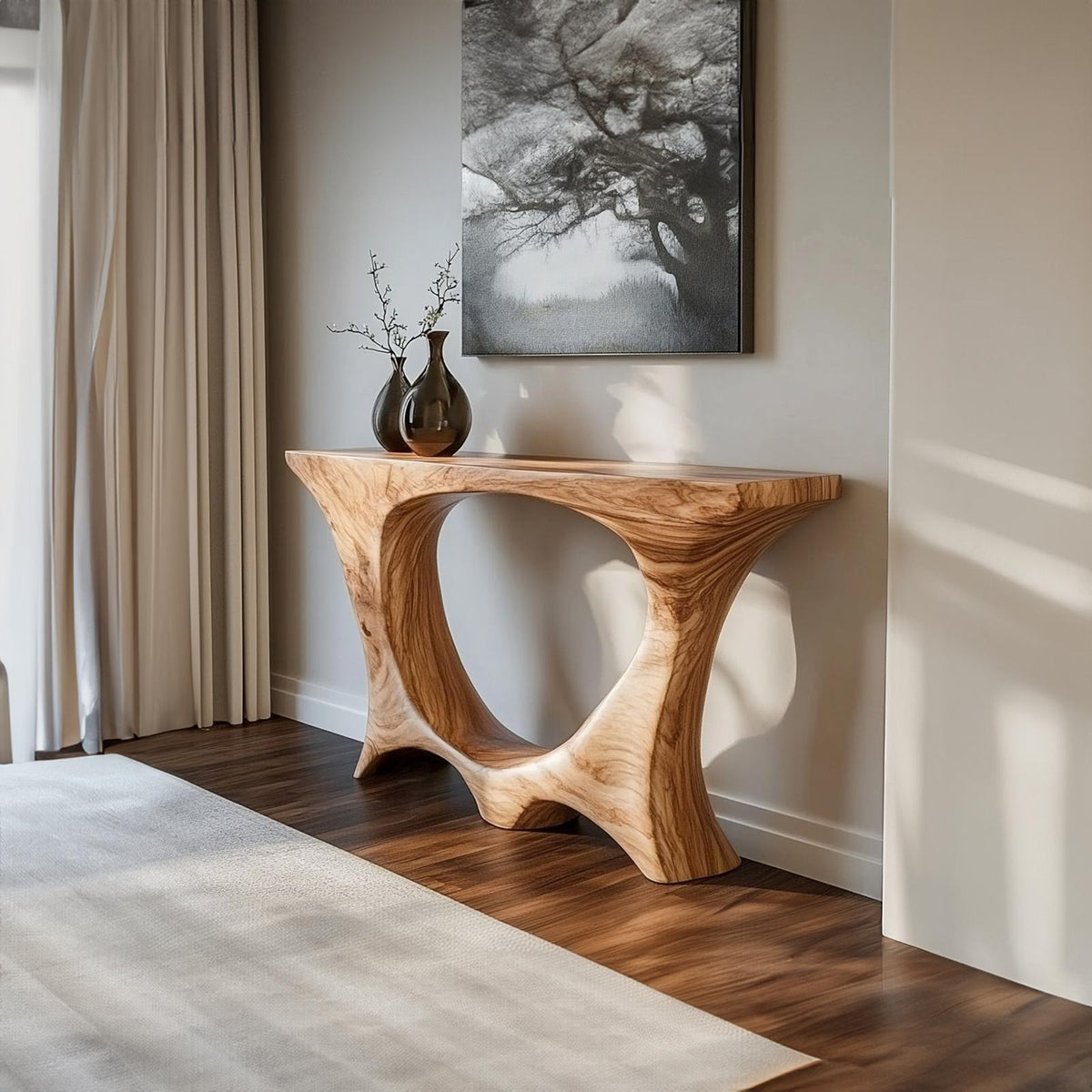 Mid Century Entry Table Handcrafted Curved Leg Hallway Opening