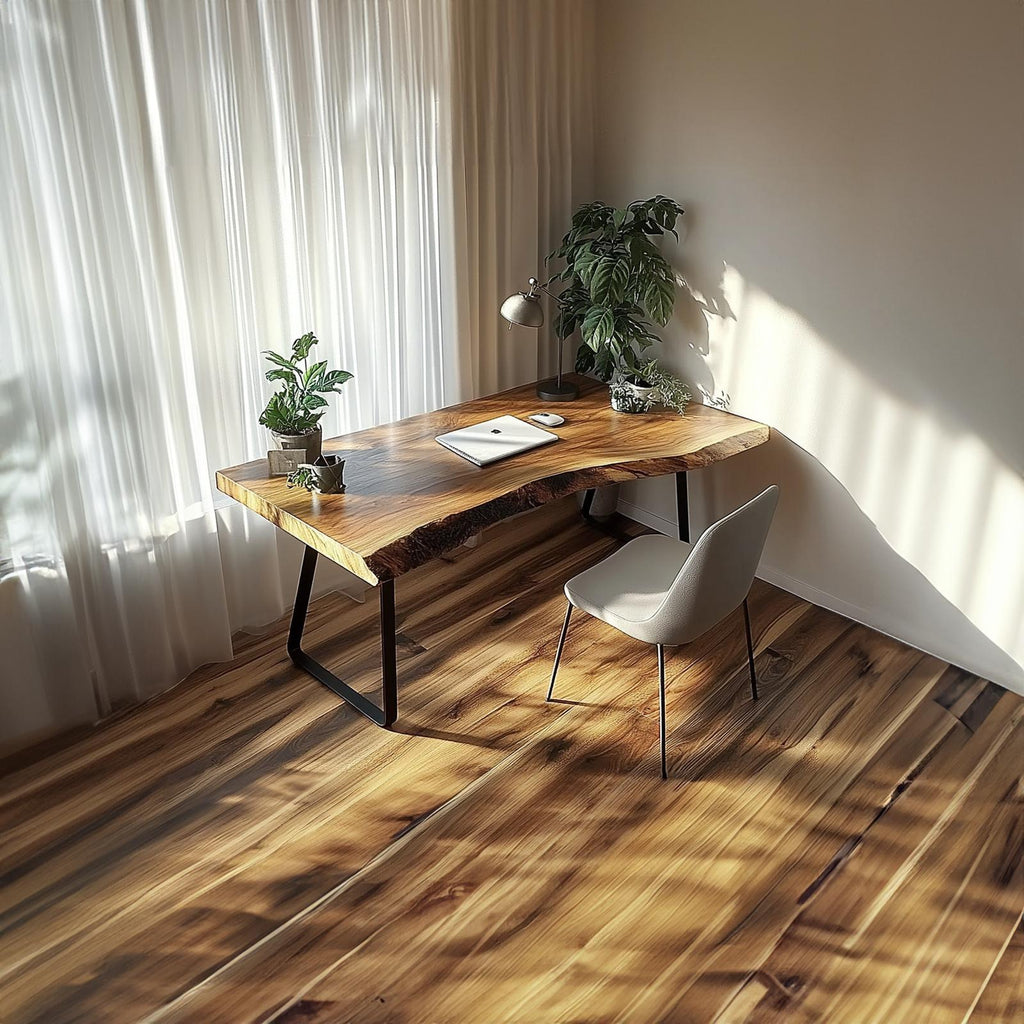 Organic Modern Office Desk, Solid Wood Writing Computer Table for Bedroom Study, Handcrafted Studio Laptop Workspace