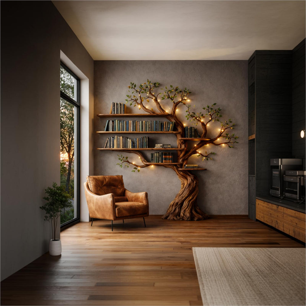 Rustic Farmhouse Tree Bookshelf For Living Room