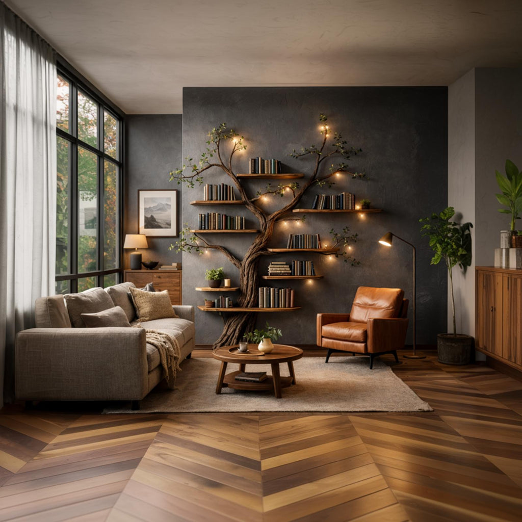 Rustic Sculptural Tree Bookshelf Handcrafted For Living Room