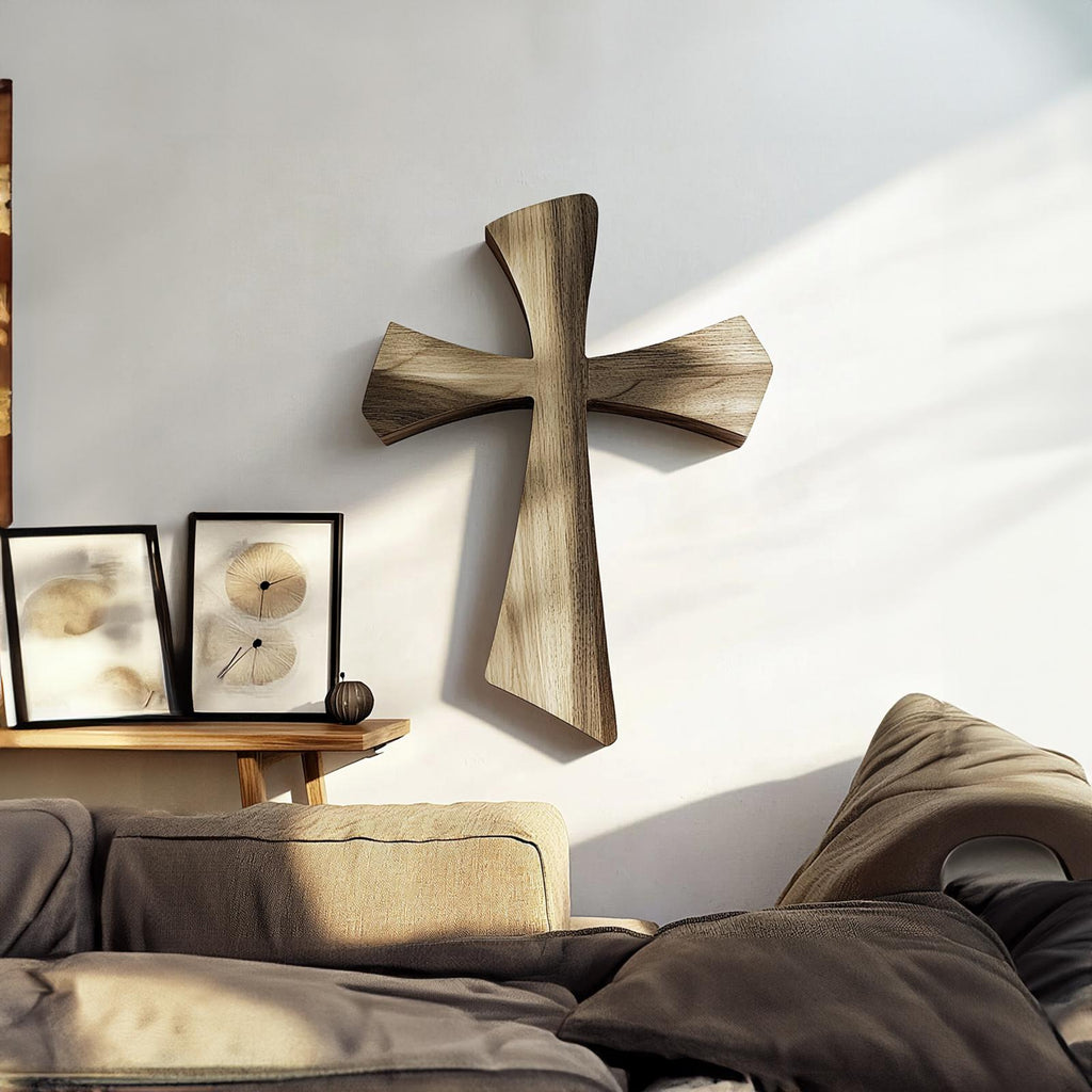 Spry Interior Rustic Faith Wooden Wall Cross, Handcrafted Spiritual Christian Hanging Art for Home Chapel, Living Room & Study SINLKIWD010