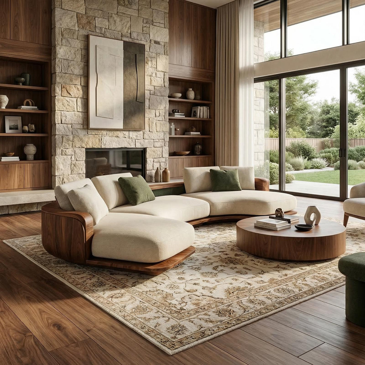 Sculptural Curved Sectional Sofa Frame Solid Wood Flowing Form Living Room And Lounge