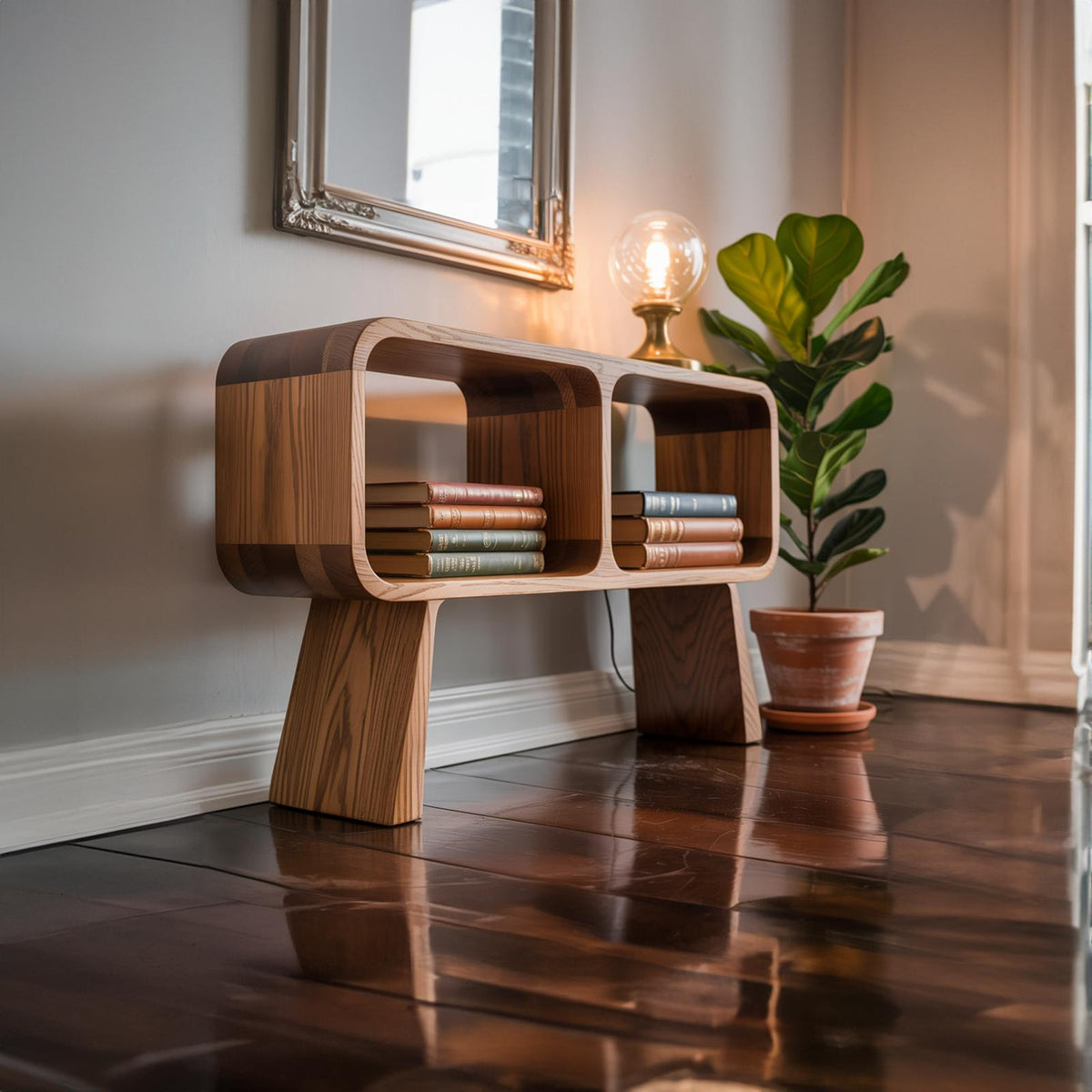 Mid Century Modern Minimalist Wood Console Table, Sleek Laptop Writing Desk for Study & Living Room