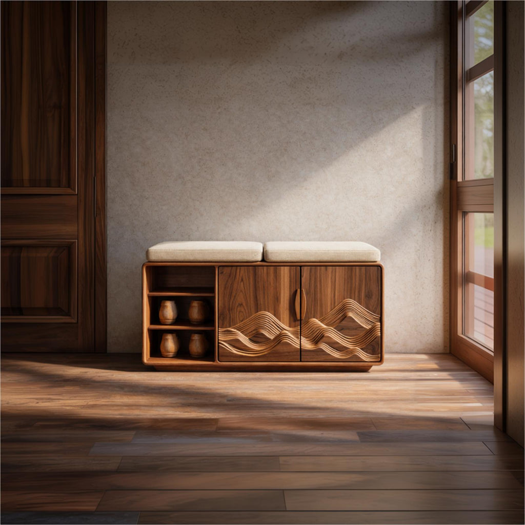 Rustic Wood Shoe Bench, Hallway Storage & Organizer Entryway Seating Bench with Shelf