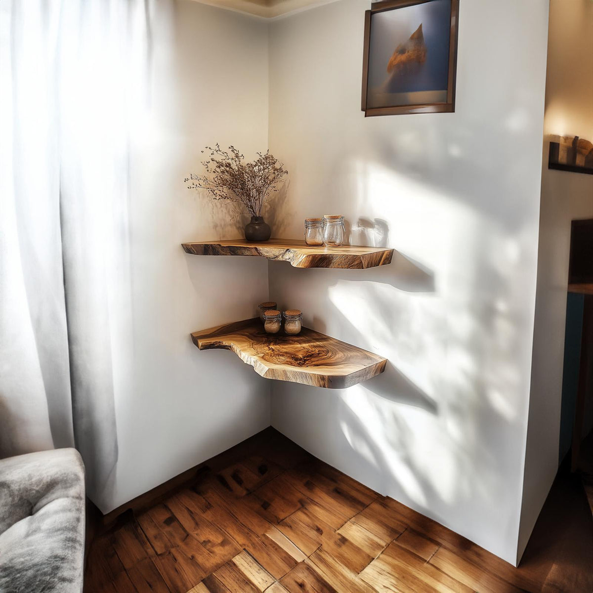 Rustic Corner Shelf Live Edge Floating Design Kitchen Or Bedroom