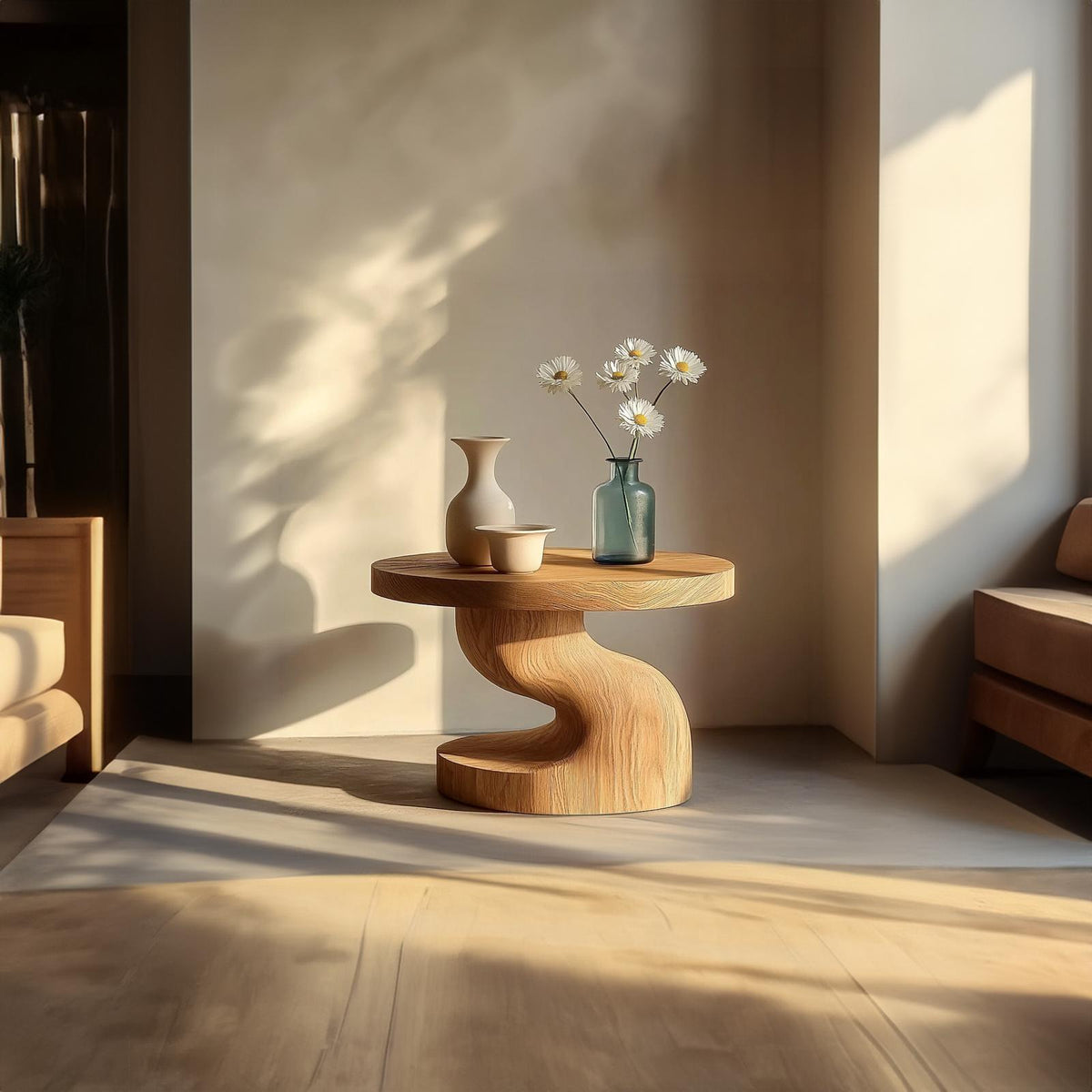 Organic Modern End Table, Solid Wood Accent Side Table for Living Room & Bedroom Nightstand, Handcrafted Pedestal Design