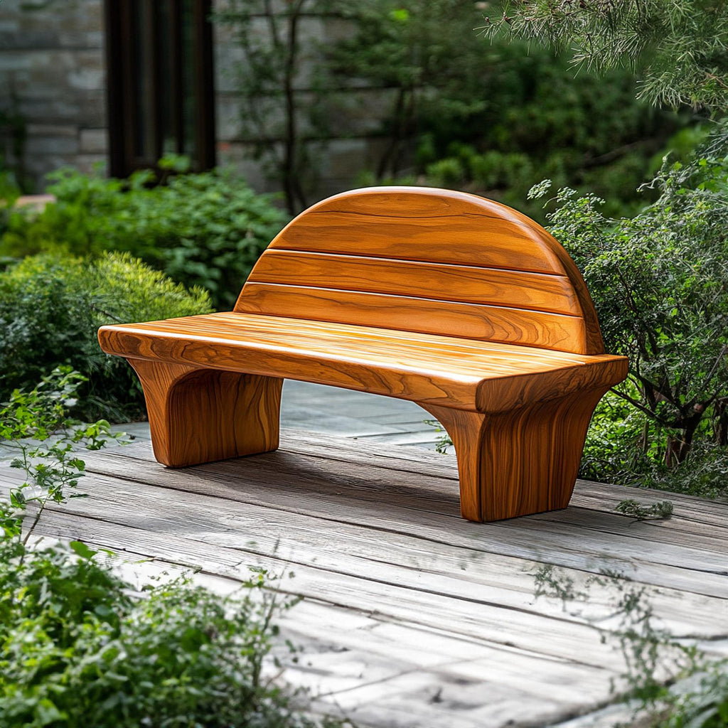 Sculptural Modern Artistic Wood Bench, Outdoor & Indoor Solid Wood Patio Seating, Handcrafted Garden Accent Bench