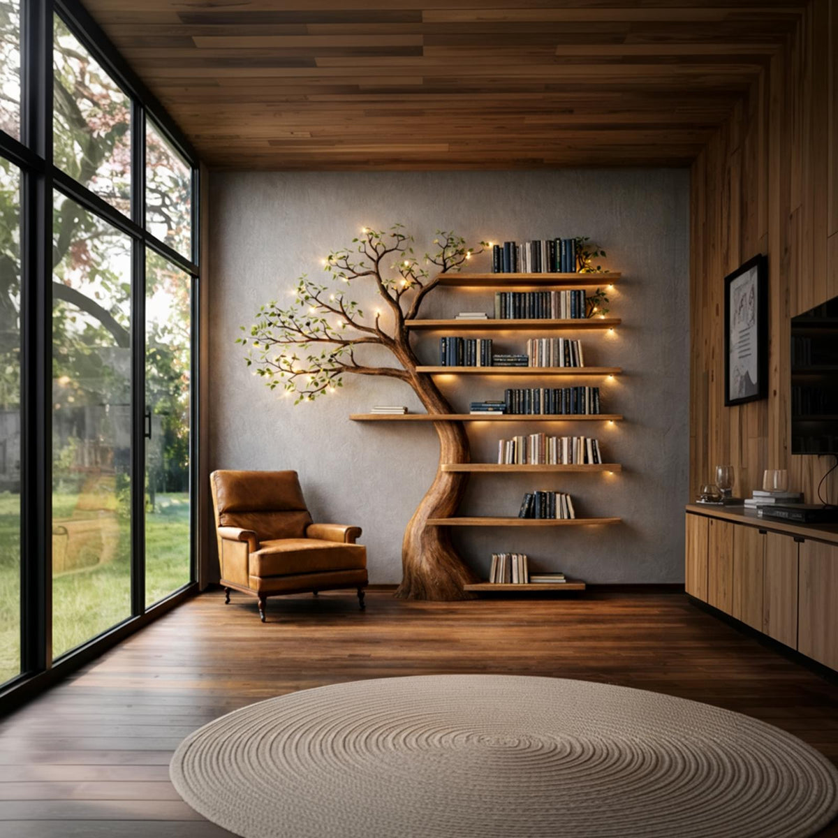 Handcrafted Tree Bookshelf Living Room Interior Sculptural Wall Display