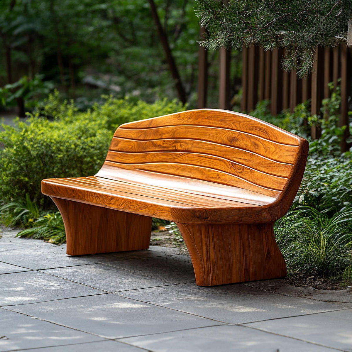 Sculptural Modern Wood Bench Outdoor Garden Or Entryway