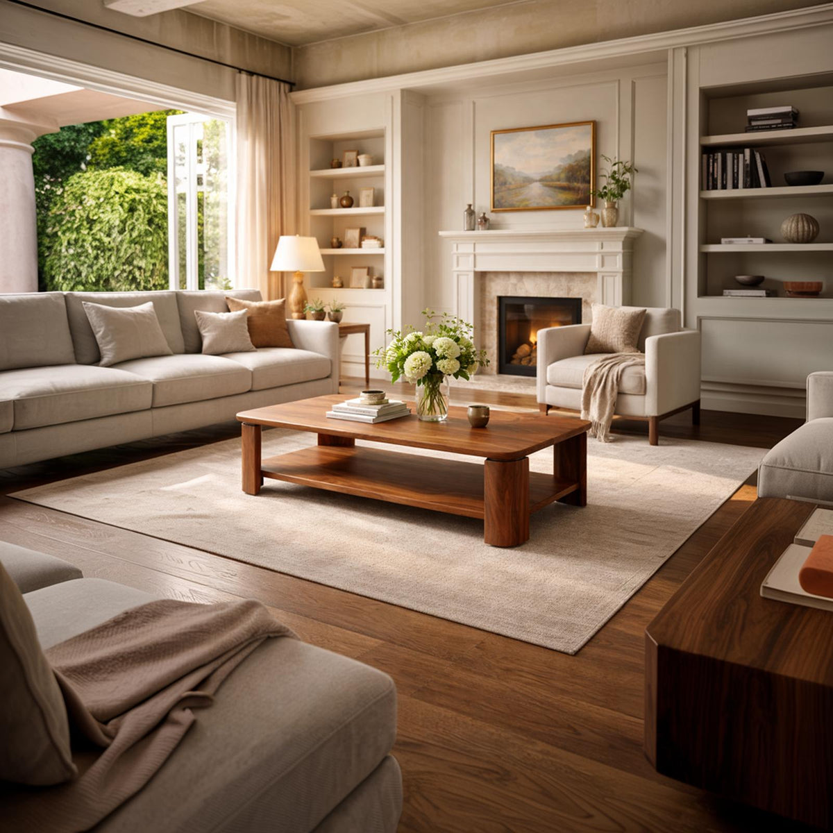 Classic Contemporary Solid Wood Coffee Table Timeless Living Room Interior