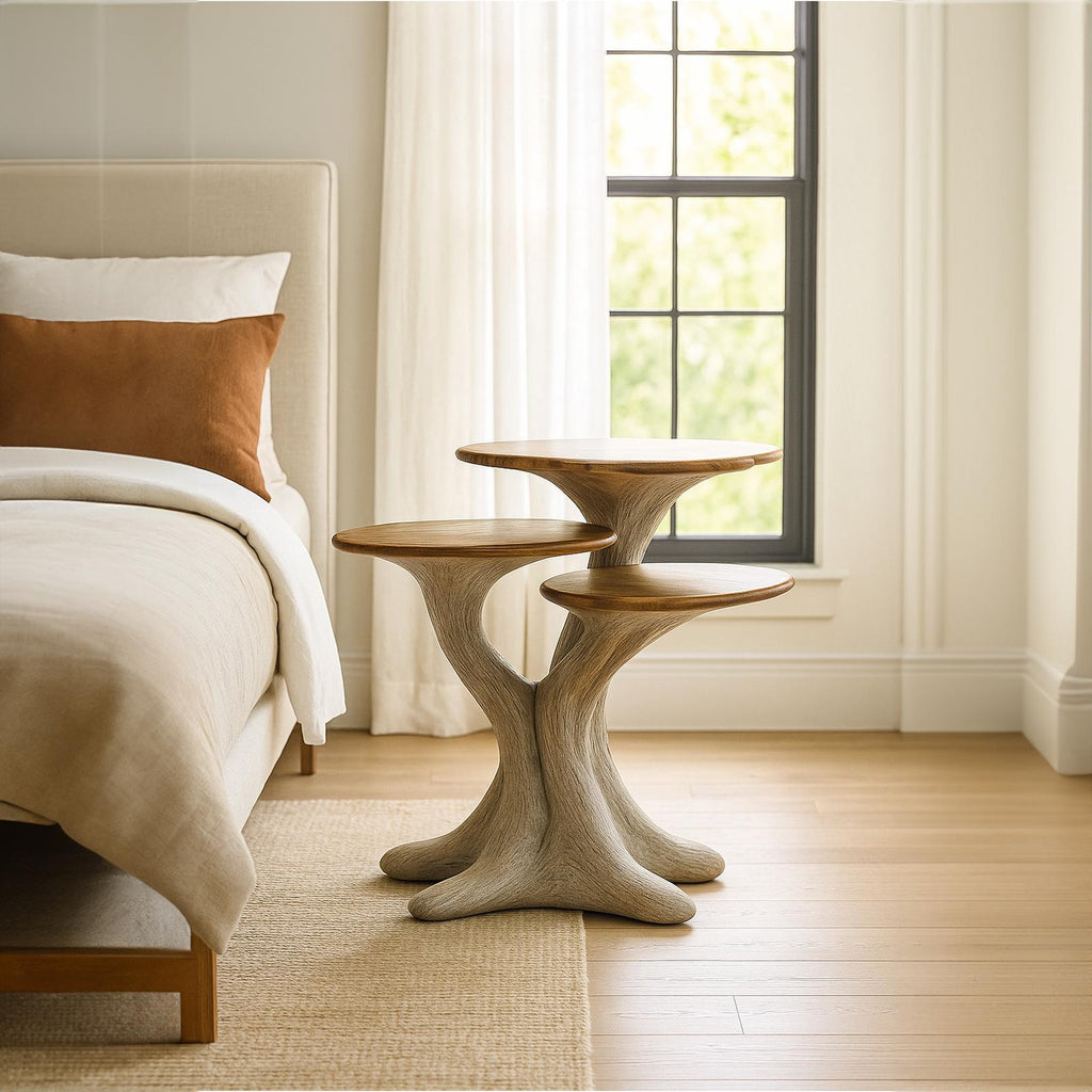 Rustic Tree Trunk End Table, Handcrafted Live Edge Wood Side Table & Accent Nightstand for Living Room, Bedroom