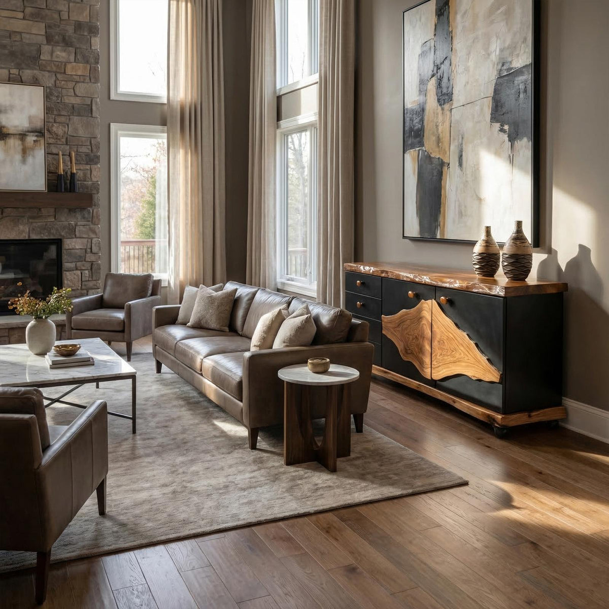Rustic Live Edge Storage Cabinet Solid Wood Natural Slab Top Design Living Room And Entryway
